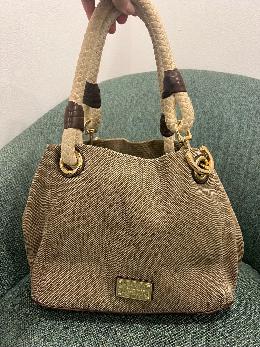 Michael Kors Marina Anchor Grab Tote in Canvas with Rope-Handles